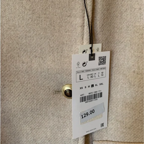 ZARA Wool Double Breasted Peacoat Tan Large - Picture 10 of 10